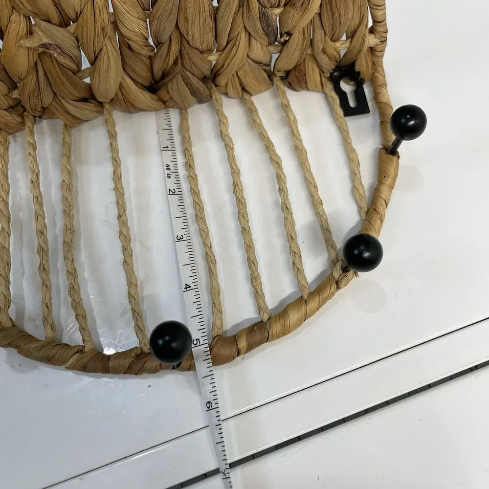 Woven Natural Water Hyacinth & Metal Wall Shelf w/ 5 Pegs, Used